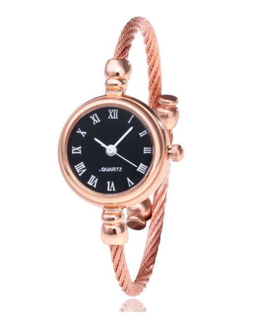 Women's Watches Bracelet Style Opening Simple Retro Art Fashion Watches Women's Fashion Quartz Watch Relogio Feminino(Rose gold belt)