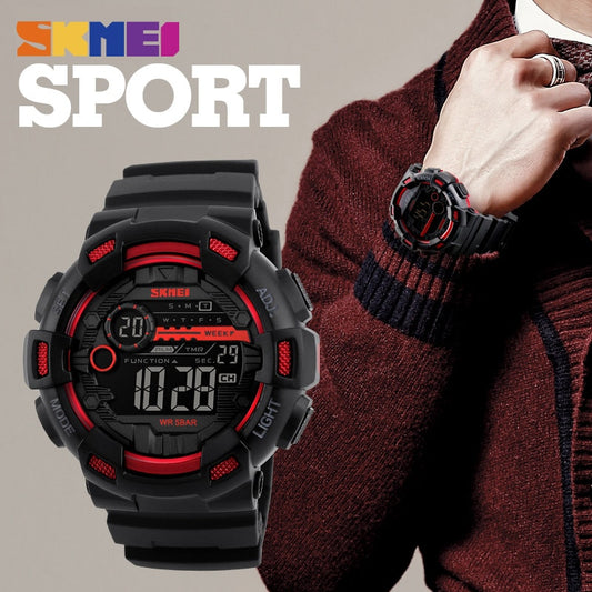 SKMEI 1243 Outdoor Sport Watch Men Multifunction 5Bar Waterproof PU Strap LED Display Watches Chrono Digital Watch reloj hombre