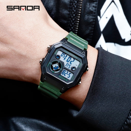 SANDA 418 Brand Men Sports Watches Fashion Chronos Countdown Men's Waterproof LED Digital Watch Man Military Clock Relogio Masculino