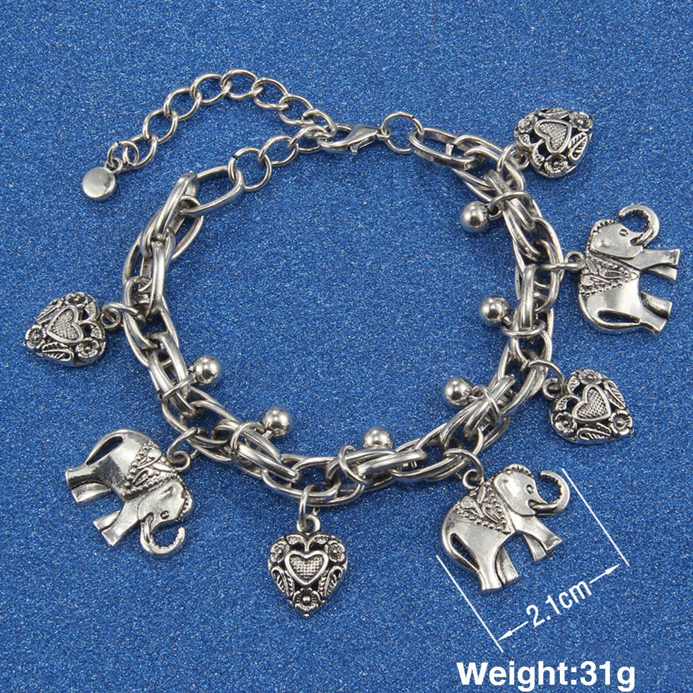 Retro elephant heart pendant anklet – beach-style charm with a unique boho touch.