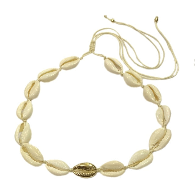 Natural shell gold cowrie necklace and bracelet set – bohemian, feminine elegance for every occasion