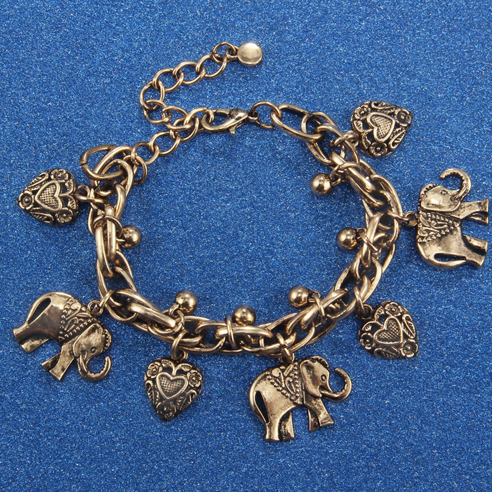 Retro elephant heart pendant anklet – beach-style charm with a unique boho touch.