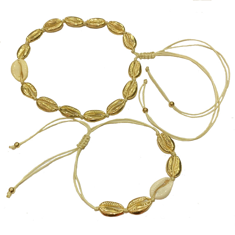 Natural shell gold cowrie necklace and bracelet set – bohemian, feminine elegance for every occasion