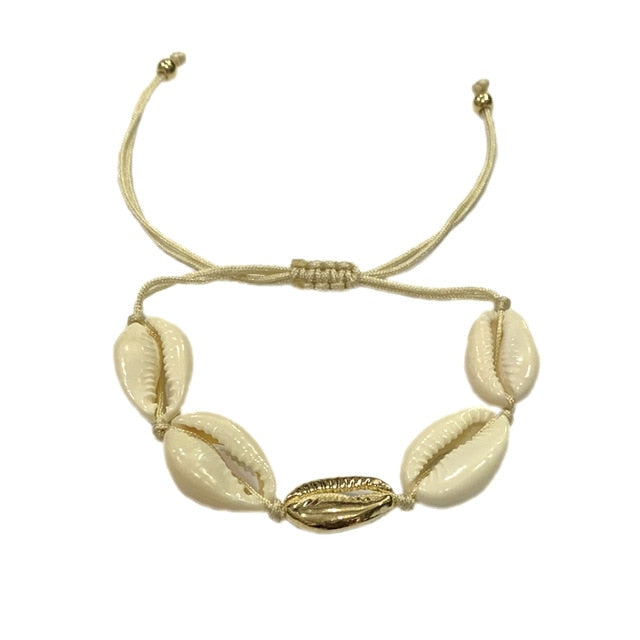 Natural shell gold cowrie necklace and bracelet set – bohemian, feminine elegance for every occasion