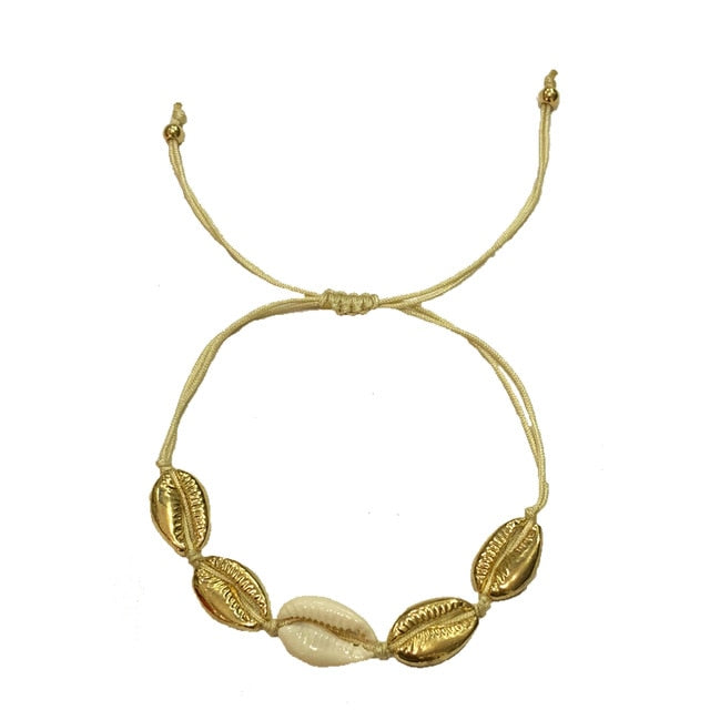 Natural shell gold cowrie necklace and bracelet set – bohemian, feminine elegance for every occasion